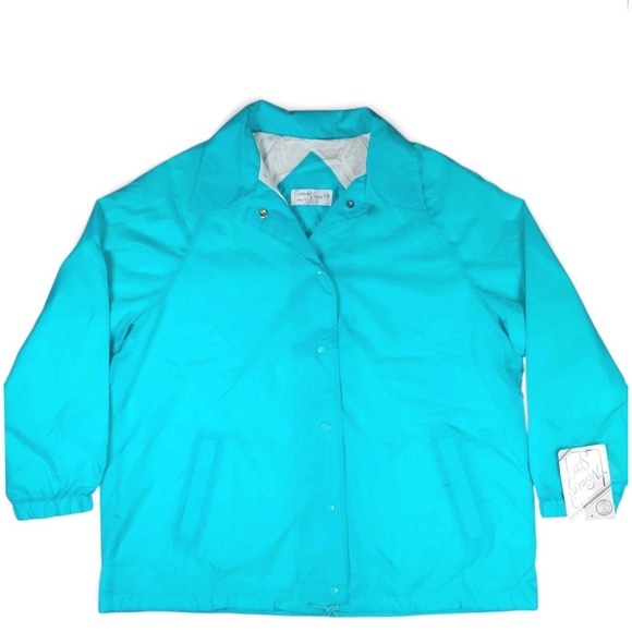 Windbreaker Jacket Size 22 Teal Blue Pockets Lined Vintage Current Seen Russia - Picture 8 of 9